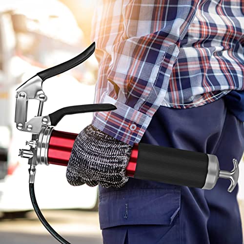 Foto von MorNon Fettpresse 6000PSI Einhand Fettpresse Ergonomischer Rutschfester Pistolengriff mit 12.8Zoll Flexiblem Schlauch Hochleistungs Fettpresse für 400ML Standard Fettkartusche und Schüttfett (Rot)