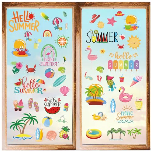 CRASPIRE 8 Estilos Verano Tema Ventana Pegatinas Pared Se Aferra Y Pega PVC Impermeable Autoadhesivo Calcomanías Decoración para Nevera Dormitorio Sala Cocina Tienda Escaparate Dormitorio Aula