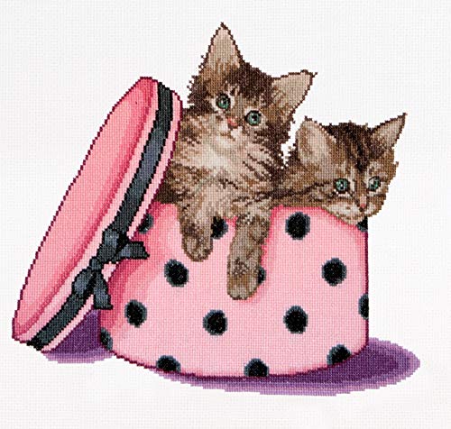Thea Gouverneur - Counted Cross Stitch Kit - Embroidery Kit - 734A - Pre-Sorted DMC Threads - Kitten Twins - Aida - 12.2 x 11.8inch - DIY Kit