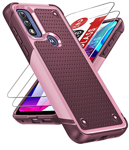 LeYi for Motorola G Pure Phone Case, Moto G Power 2022/ G Play 2023 Case with [2 Pack] Screen Protectors, Dual Layer Hard PC Back & Soft Bumper Resilient Shock Absorb, Red Pink