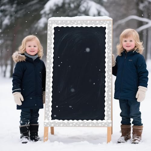 Image of BeYumi Winter Snowflake Border Trim - 65ft Winter Christmas Gray Snowflake Scalloped Rolled Border Trim Xmas Snowflakes Themed Bulletin Board Borders School Classroom Office Chalkboard Party Decor