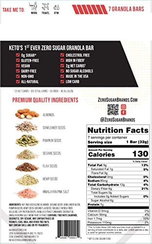 Zero Sugar Brands | (10-Pack / 70 Bars) Healthy Chewy Granola Bars - Diabetic Snack | Vegan | Gluten Free | Sugar Free | Low Carb | Plant-Based | Protein Snack Bars | Perfect For Diabetics And Paleo Diets | High Fiber | Dairy-Free | No Sugar Alcohol | Non-Gmo | All-Natural | Cholesterol Free | Vegetarian #TOP2