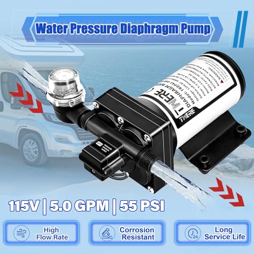 Image of 115V AC Industrial Pressure Water Pump 5.0GPM 55PSI Demand Diaphragm Pump,Fresh Water Pump fit for Agricultural Spraying,Yacht,Garden,RV,Shower,Sprayer Include Garden Hose Adapters