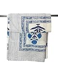 Generic kanthaNtapestryart Indian Hand Block Print Kantha Quilt Cotton Kantha Throw Blanket Indian Bedspread Kantha Bed Cover Quilt Sofa Throw Bedspread Blanket (King/Queen Size 90x108 Inch), Blue