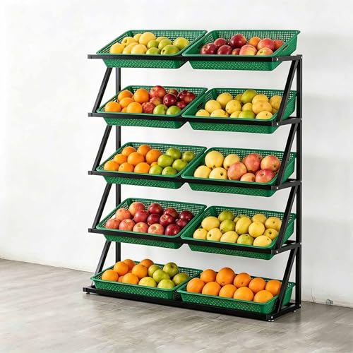 Estantería de frutas y verduras verde con 5 cestas de PP 2