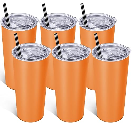 Image of VEGOND 20oz Tumbler Stainless Steel Tumbler with Lid And Straw Vacuum Insulated Double Wall Travel Coffee Mug(orange package 6)