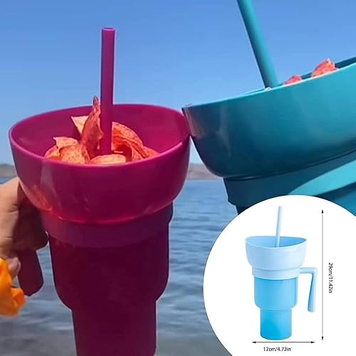 Miniatura 4 de Vaso de estadio con cuenco para aperitivos, vaso de aperitivos 2 en 1 con popote, taza a prueba de fugas para aperitivos y bebidas, tazón superior