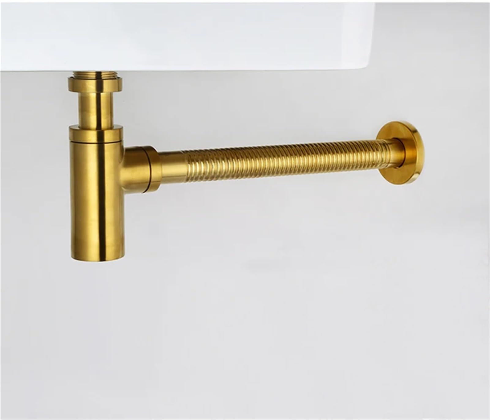 Fregadero de lavabo Oro pulido, drenaje emergente, tubo Flexible, cubierta redonda, latón con escurridor residuos desbordamiento, 1 Uds Para Bricolaje(Brushed Gold With hole)