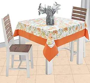 AIRWILL Cotton Floral Pattern 2 Seater Table Cloth Pack of 1 pc (Orange)