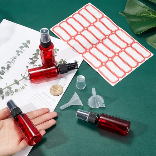 GORGECRAFT 1oz/30ml Mini Spray Bottle 8Pcs Amber Empty Fine Mist Plastic Fragrance Perfume Bottle No Leak Travel Bottle Set Small Refillable Liquid Containers with 2pcs Funnels and 24pcs Labels3