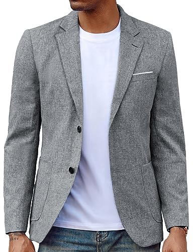 PJ PAUL JONES Mens Lightweight Suit Jacket Wrinkle Free 2 Buttons Casual Sport Coats for School Gray