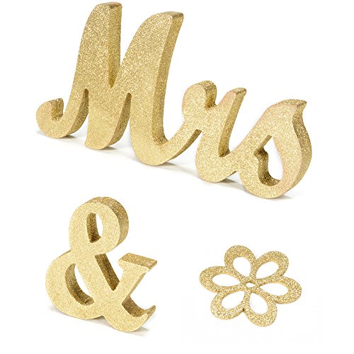 Haperlare Vintage Style Gold Mr and Mrs Sign Mr & Mrs Wooden Letters Wedding Sweetheart Table Sign with Gold Glitter Letters for Wedding Photo Props Party Top Table Decorations with 5 Flower Pads - Thumbnail 6