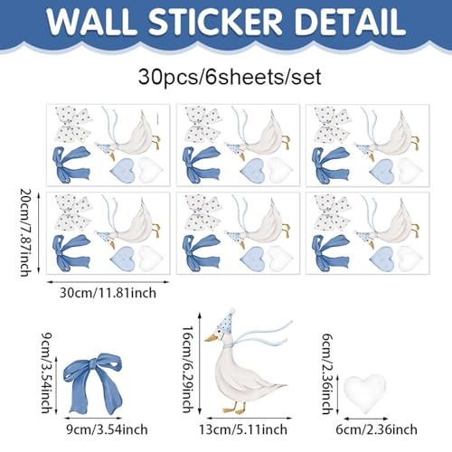 6 hojas de stickers de pared gansos azules elegantes miniatura 2