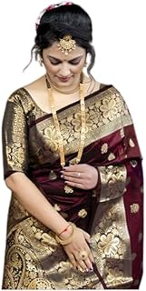 !PTS! Women's Pure Banarasi Silk Saree Kanjivaram Style Saree With Blous...