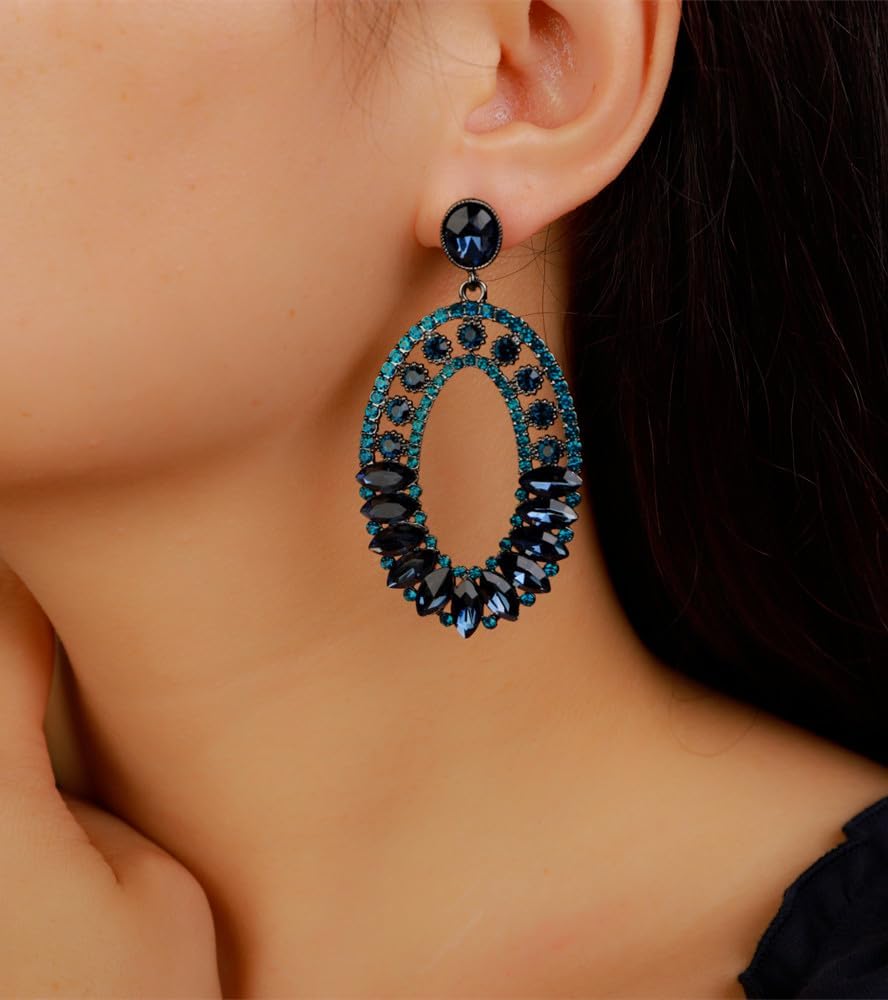 Sither Crystal Dangling Earrings for Women Dangle Crystal Pendant Earrings Boho Drop Oval Earrings Jewelry for Halloween Christmas Gift - Image 3