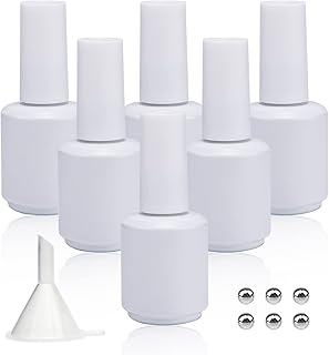Empty Gel Nail Polish Bottles, Empty Nail Polish Bottles 15ML, Opaque Round Glass Refillable Fingernail Polish Bottles UV Safe with Mixing Balls & Funnels, Pack of 6 (Matte White)