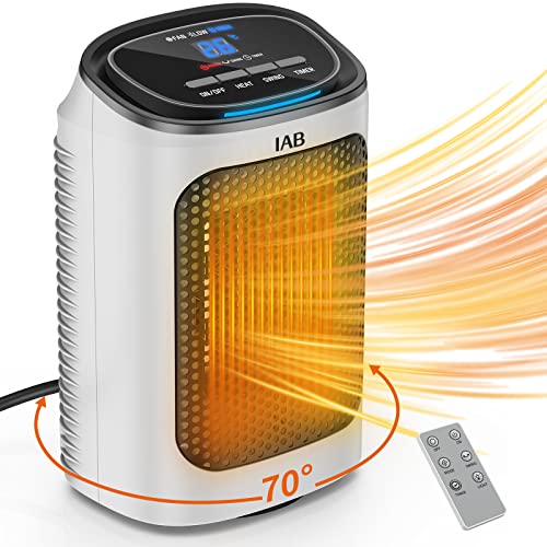 Chauffage d'appoint 1500W, ECO Radiateur Electrique Céramique, PTC Chauffage Electrique, minuterie 1-12h, 70° oscillation, 3 modes, télécommande, Salle de Bain Maison Bureau Cover