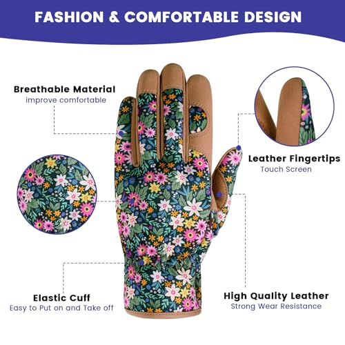 Image of Gardening Gloves for Women, Breathable leather Garden Gloves with Grip