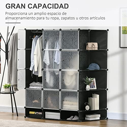 HOMCOM-Armario-Modular-de-Plastico-Armario-Portatil-con-16-Cubos-y-2-Barras-Organizador-de-Zapatos-Ropas-Juguetes-para-Entrada-Pasillo-Dormitorio-Negro-y-Blanco HOMCOM-Armario-Modular-de-Plastico-Armario-Portatil-con-16-Cubos-y-2-Barras-Organizador-de-Zapatos-Ropas-Juguetes-para-Entrada-Pasillo-Dormitorio-Negro-y-Blanco