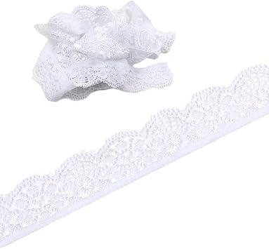 20 Yards 1inch Wide Stretchy Lace Trim 1inch Wide Embroidered Floral Lace Fabric Scalloped Edge Ribbon for Bra Lingerie Underwear Sewing Craft White