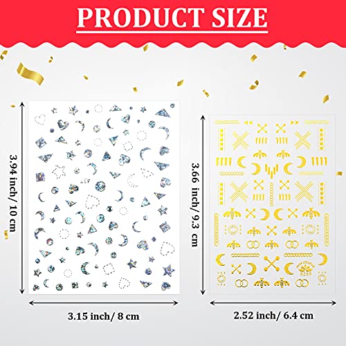 14 Sheets Gold Silver Nail Stickers Moon Star Heart Stickers Self-Adhesive Nail Stickers Metallic Nail Art Decals 3D Laser Nail Decoration Diy Fingernail Nail Art Stickers For Women Girls #TOP1