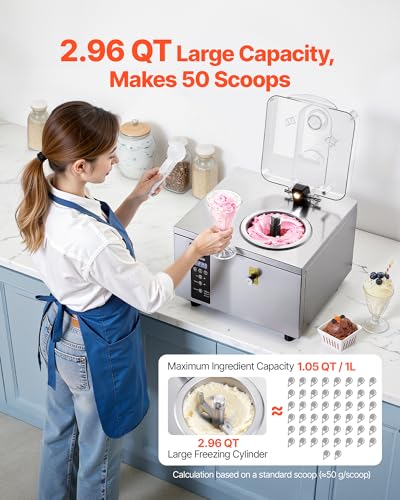 Image of VEVOR Commercial Hard Ice Cream Machine, 500W 1.32 Gal /Hour, Gelato Hard Serve Ice Cream Maker with 2.8L 304 Stainless Steel Cylinder, Auto Clean LED Panel High Productivity for Snack Bar Restaurants