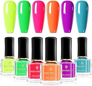 BORN PRETTY Neon Nail Polish Set Hot Pink Green Yellow Orange Fluorescence nail Varnish Set for Spring Summer Party Color Nail Polish 6 Pcs 7ML