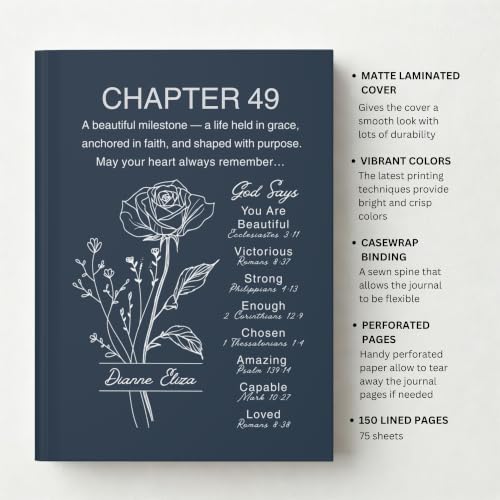 Personalized 49th Birthday Journal, Christian Faith Gift, Custom Name Birth Flower Notebook, Hardcover Floral Diary, 49th Birthday Keepsake for Wife, Husband, Daughter, Son, Sister, Friend - VERSE49_5 - Image 7
