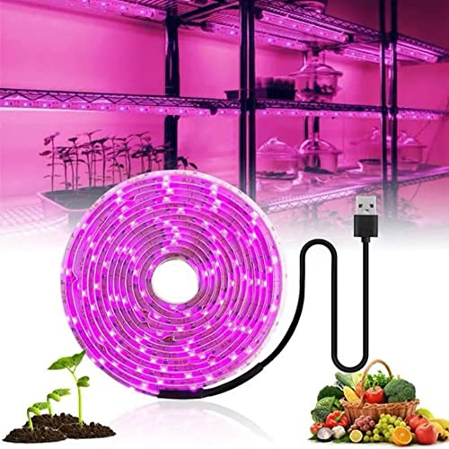 Striscia luminosa per coltivare piante, impermeabile, a spettro completo, USB, 4,9 m, 300 LED, lampada flessibile per coltivazione di piante grasse, piante grasse, idroponiche, giardinaggio in serra