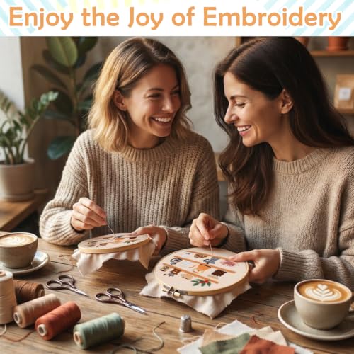 Image of Nuberlic Coffee Bar Embroidery Kit for Beginners | Aesthetic Coffee Shelf Design, Cross Stitch Starter Kit for Adults, Complete Needlepoint Kit