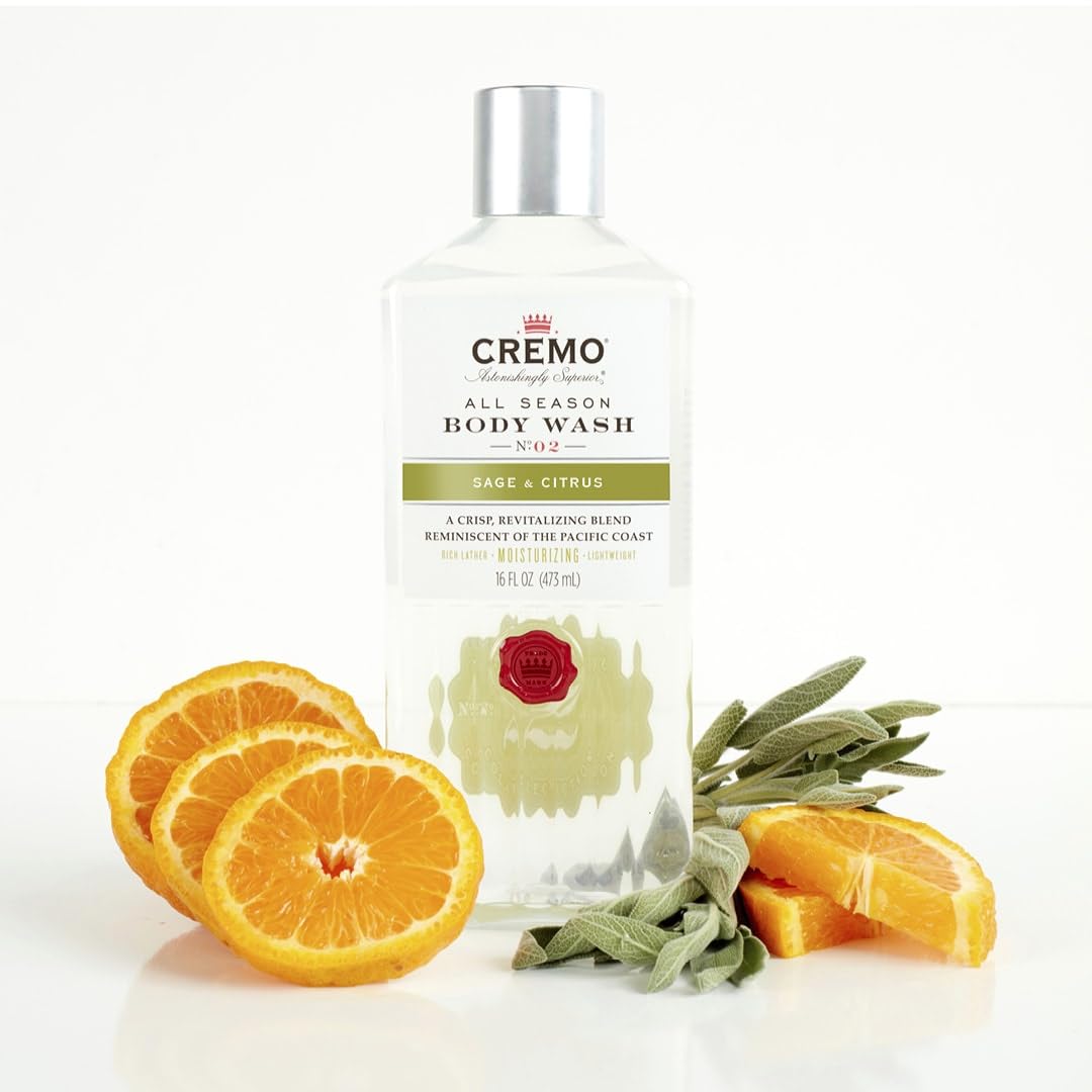 Cremo Sage and Citrus Body Wash, Men's Shower Gel for Body Skin Care, Moisturising and Revitalising, 473 ml