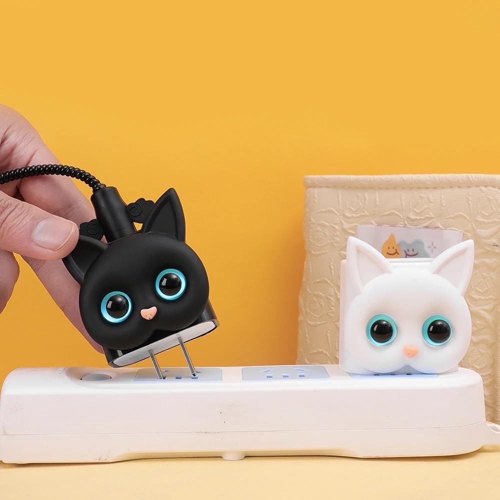 Premium i-Phone Charger Protector Cute 3D Cat Design for i-Phone Adapter Compatible with 18W & 20W Charger Full Protection Data Cable Case - Black Cat