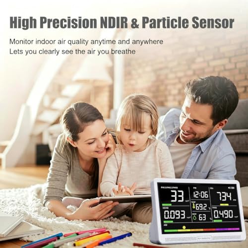 Image of Professional Indoor Air Quality Monitor with 7X AQI Beep Alarms,16 in 1 Portable Real-Time Detector for PM2.5 | PM10 | CO2 | TVOC | HCHO | Temp | Hum for Home Cars Plants Pets