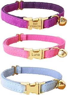 Personalized Cat Collar ID Tag Name Custom Kitten Necklace Engraved Pet Collar for Cat Necklace Puppy Small Dog Collar with Bell (S for Neck 16-26cm, Sky Blue)