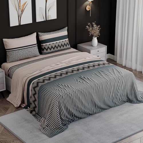 Image of BLISSHOME SoftTouch 150TC Cotton King Size Printed Bedsheet with 2 Pillow Covers for Double Bed, Silky Smooth Bedding Set, Breathable, Easy Maintain, Geometric Pattern - Light Green(228cm X 274cm)