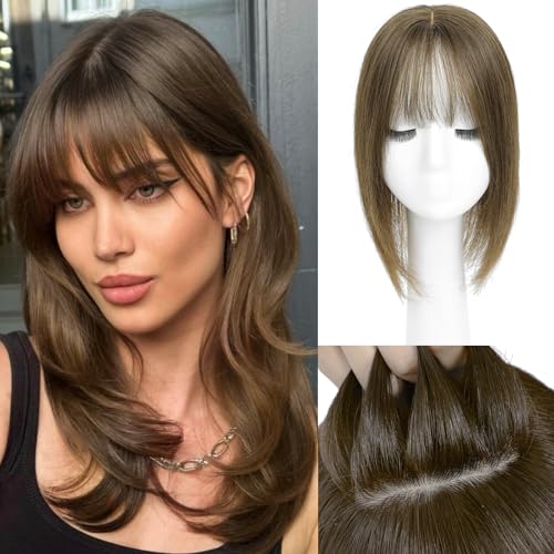 Aimeolyn Hair Toppers for Women Real Human Hair 12inch Hairs Topper for women With Bangs Skin Scalp Big Base Cover Thinning or Loss Top Pieces Wiglets