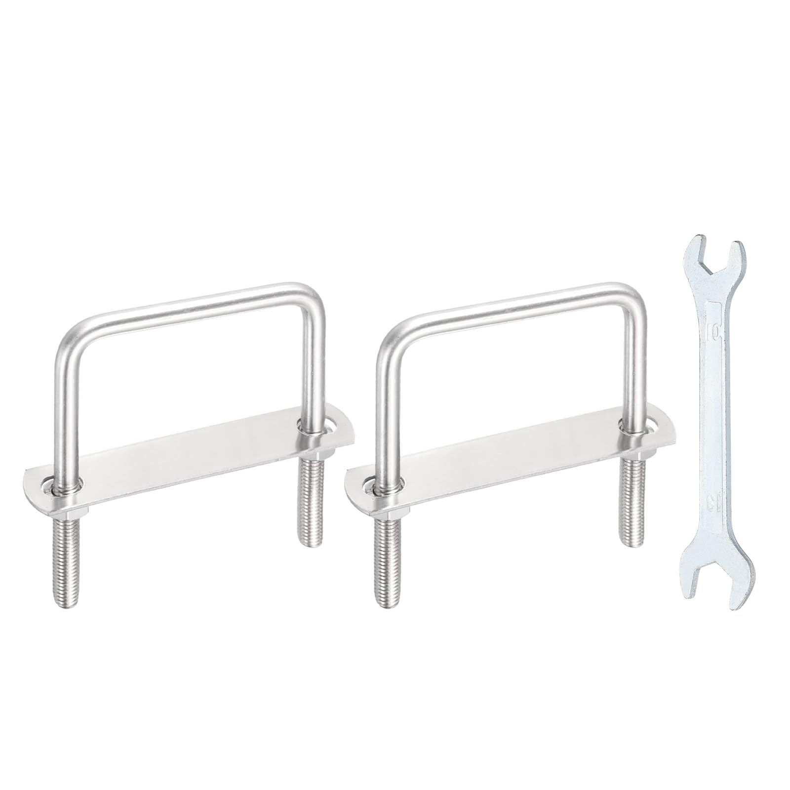 sourcing map 2 Sets M10 Square U-Bolts, 3.58"(91mm) Inner Width 2.8"(70mm) Length 304 Stainless Steel U Clamp Bolts with Nuts, Plates and Wrench for Trailer Ski Boat Fishing Boat