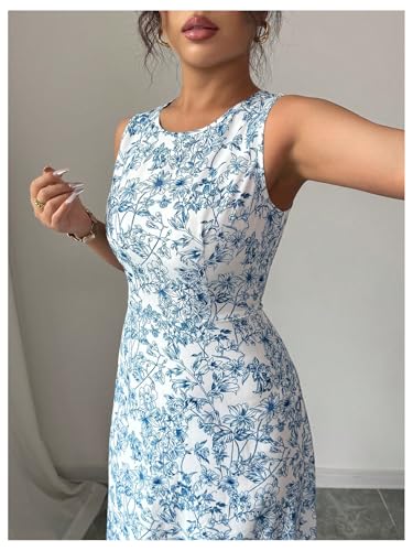 Floerns Women's Floral Sleeveless Tank Dress Crew Neck Vacation A Line Long Dresses4