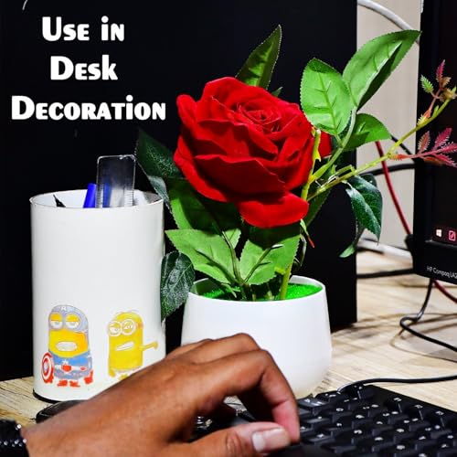 Image of Artificial Rose Flower Plant with Pot, for Home Office Or Gift