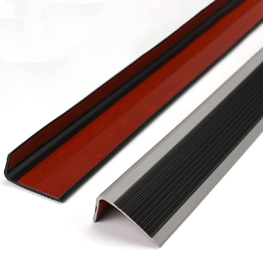 Zayejod 1M Bullnose Stair Anti Slip Nosing Self-Adhesive Vinyl Edging Strip,Non Slip Step Trim,PVC Rubber Angle Stair Edge Trim(50x25mm,Black with Grey)