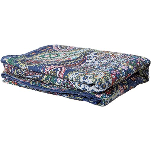 YUVANCRAFTS Kantha Couvre-lit indien en coton Motif cachemire Bleu