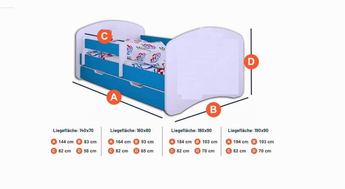 BDW Kinderbett Super Hunde - Babybett mit Matratze und Schublade - Bequem und Langlebig Rausfallschutz Bett - Kinderzimmer - Weiß (Motiv 3) - 160x80