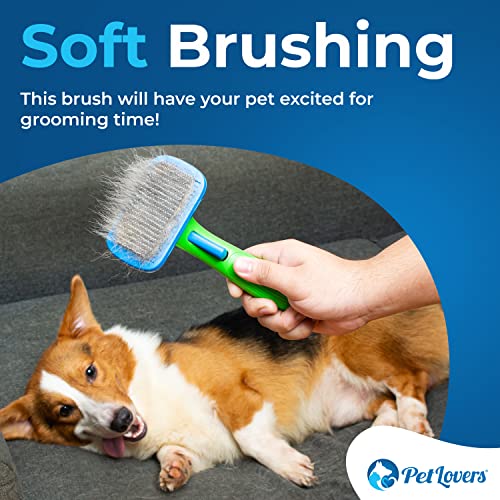 Petlovers Ezslicker Brush - Self Cleaning Dog And Cat Hair Brush, Efficient Shedding Grooming Tool For Long And Short Haired Dogs & Indoor Cats, Deshedding Comb For Fur Coats #TOP4