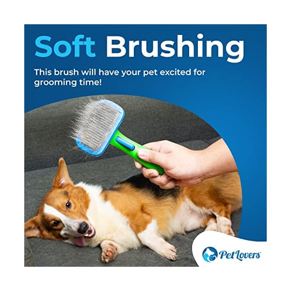 PetLovers EzSlicker Brush – Self Cleaning Dog and Cat Hair Brush, Efficient Shedding Grooming Tool for Long and Short Haired Dogs & Indoor Cats, Deshedding Comb for Fur Coats PetLovers EzSlicker Brush – Self Cleaning Dog and Cat Hair Brush, Efficient Shedding Grooming Tool for Long and Short Haired Dogs & Indoor Cats, Deshedding Comb for Fur Coats