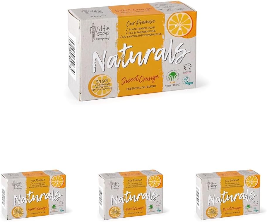 Naturals Range - Bar Soap | Vegan, Cruelty Free, No SLS or Parabens, Refreshing Cleansing Soap bars, Natural Eco Friendly Body & Hand Soap, 100g (Sweet Orange) (Pack of 4)