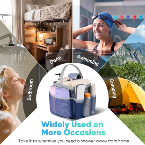 Image of EUDELE Mesh Shower Caddy Portable for College Dorm Room Essentials,Portable Shower Caddy Dorm with 9-Pocket Large Capacity, Shower Bag for Beach, Swimming, Gym, Travel essentials, Navy Blue-Grey