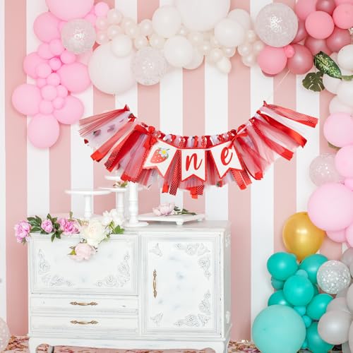 Image of Strawberry inchSweet One inch High Chair Banner - First Birthday Decorations for Girls, Berry-Themed High Chair Garland, 1st Birthday Photo Backdrop Prop for Baby Girl Party