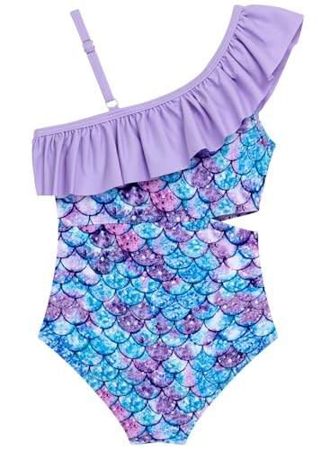 Image of Alakuoti Girls One Piece Swimsuits Cutout Ruffle Bathing Suit Quick Dry Beach Swimwear with Adjustable Strap 5-14 Years