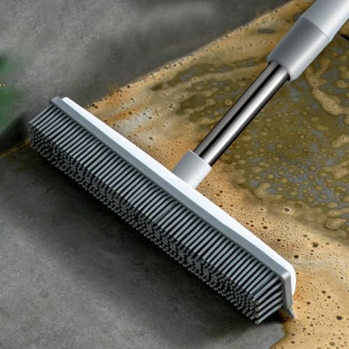 Tierhaarentfernungsbesen mit langem Griff, verstellbarer Teppichrechen für Katzen und Hunde, Gummibesen mit eingebautem Rakel, Fusselentferner, Bürste für Teppiche, Couch, Teppiche, Matten, Treppen – Bild 6
