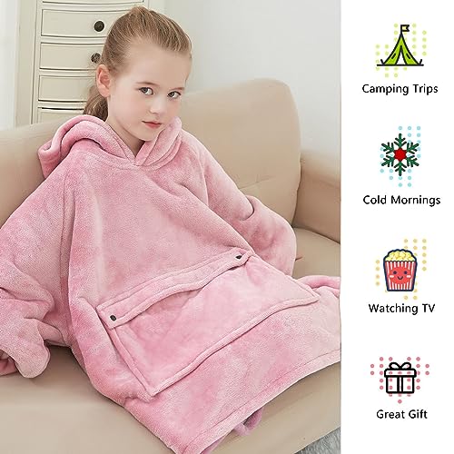 Image of KFUBUO Wearable Blanket Hoodie for Kids Sherpa Patterns Oversized Sweatshirt Blanket With Pocket 6-10 Year Old Girls&Boys Birthday Gifts Pink | Sherpa, Heavy Material, Oversized Sweatshirt Blanket, Kids Blanket, Girl Boy Gifts, Hooded Blanket Kids, Cozy Gifts for Kids